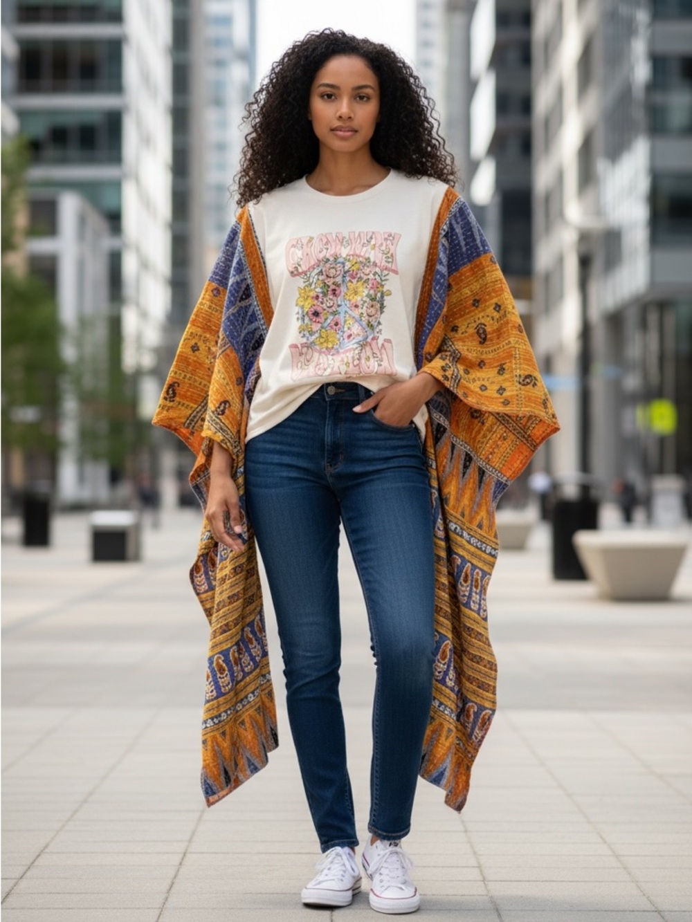 WOODSTOCK Reworked Band Tee Poncho Style Boho  Oversized Granny D Original OS